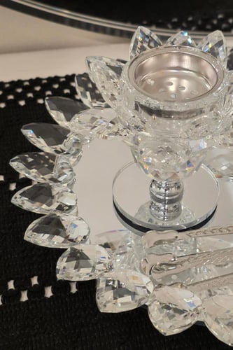 طقم مبخرة كريستال دوارة بتصميم زهرة اللوتس وقاعدة...