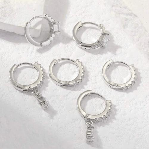 مجموعة حلقان 3 ازواج زركون / فضي