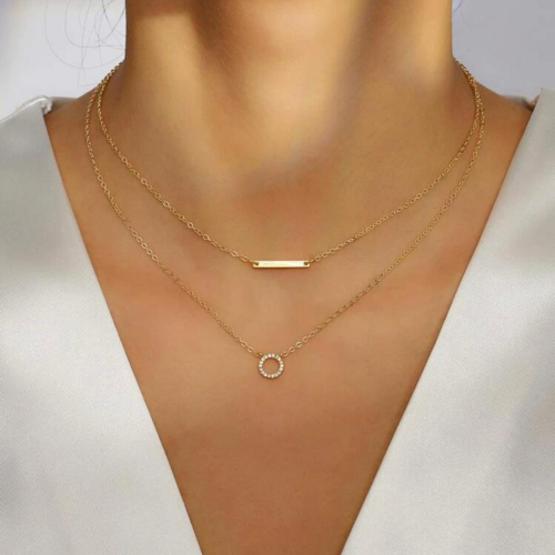 سلسال دورين مرصع بحجر الراين مقاوم للصدأ // ذهبي