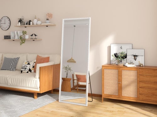 مرايا طولية-ايطار خشبي مزخرف- ابيض و ذهبي