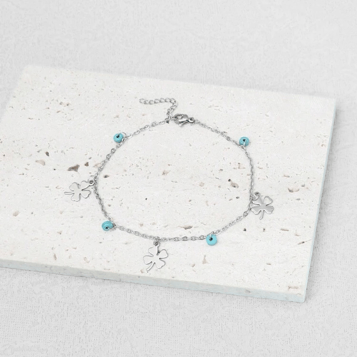 خلخال تركوازي ناعم / فضي