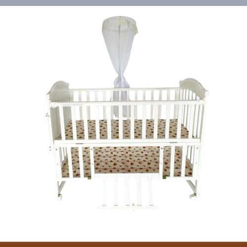 سرير خشب ابيض 60*115 بوحدة تخزين مع هزاز