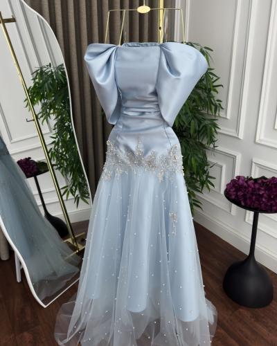 فستان سهرة درابيه لؤلؤ