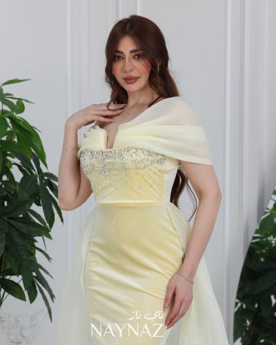 فستان مخمل ليموني