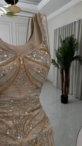 فستان تل مطرز خرز