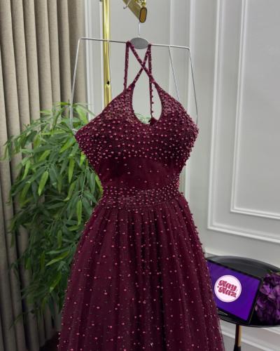 فستان تل لؤلؤ هالتر