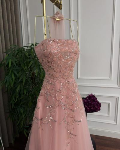 فستان تل مطرز كلوش