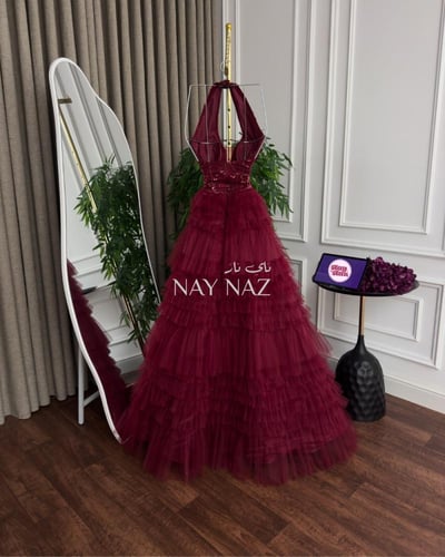 فستان تل كلوش مطرز