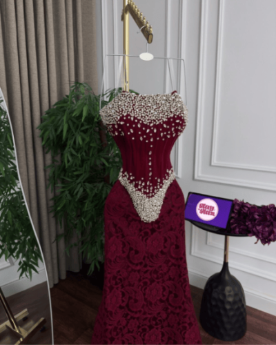 فستان دانتيل مطرز يدوي