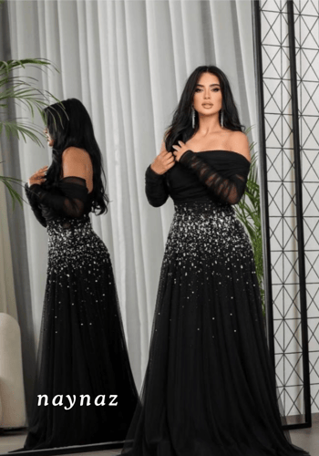 فستان سهرة تل كلوش دبل بفصوص