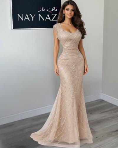 فستان سهرة خرز كم كت