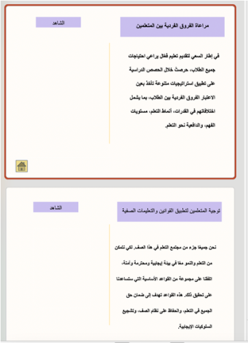 حقية استمارات شواهد إدارة الصف للمعلم/ة