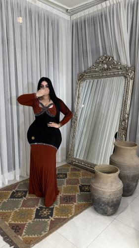 فستان استرتش بكرستال من الخلف والامام