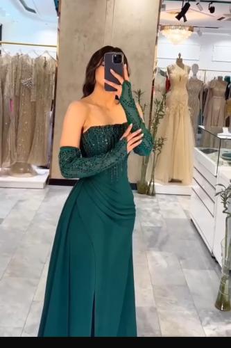 فستان سهره كريب تطريز يدودي