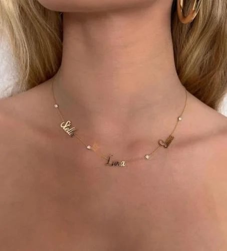شوكر ثلاثه اسماء مطلي بالذهب