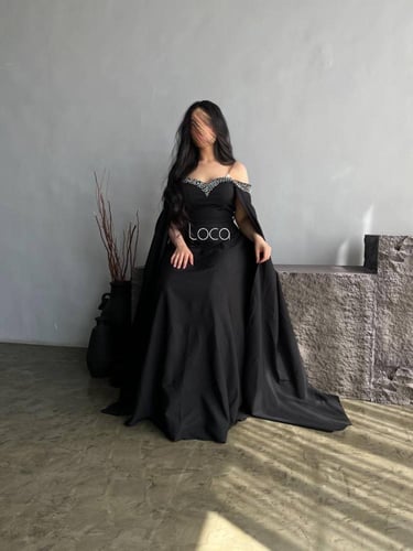 فستان سهره اسود مطرز يدويا