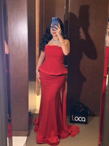 فستان سهره احمر بكورسيه من لوكا