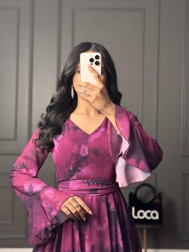 فستان ناعم طويل مشجر