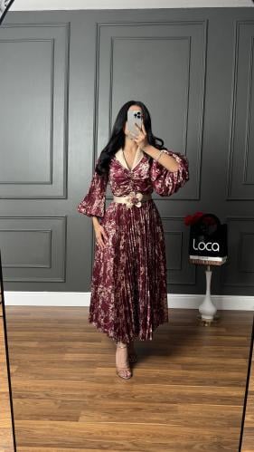 فستان ناعم برنت مشجر باللون العودي من لوكا فاشن