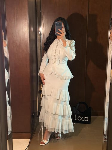 طقم ناعم بلوزة وتنورة انثوي بكشكشة متعددة الطبقات...