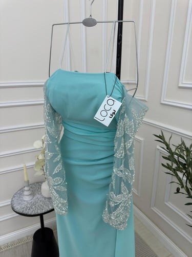 فستان تيفاني بأكمام مطرزة