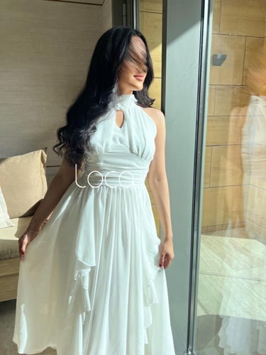 فستان ناعم ابيض جورجيت