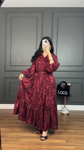 فستان ناعم الاكثر مبيعا باللون البرغندي من لوكا فا...