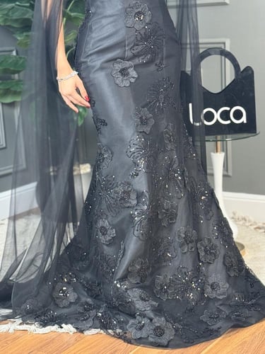 فستان سهره مطرز باللون الاسود الملكي من لوكا فاشن