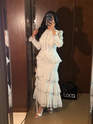 طقم ناعم بلوزة وتنورة انثوي بكشكشة متعددة الطبقات...