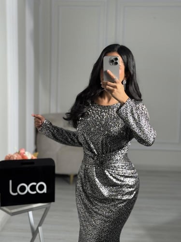 فستان سهره فضي ماسك لمعه من لوكا فاشن