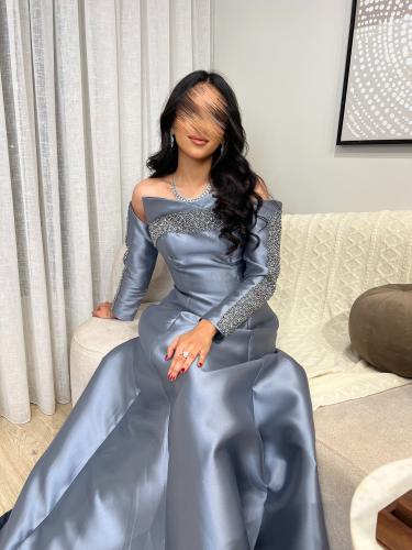 فستان رصاصي تطريز يدوي مميز وأنيق للمناسبات الخاصة