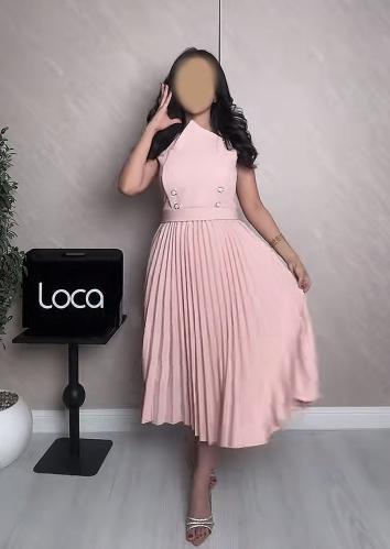 فستان ناعم ميد بلون وردي