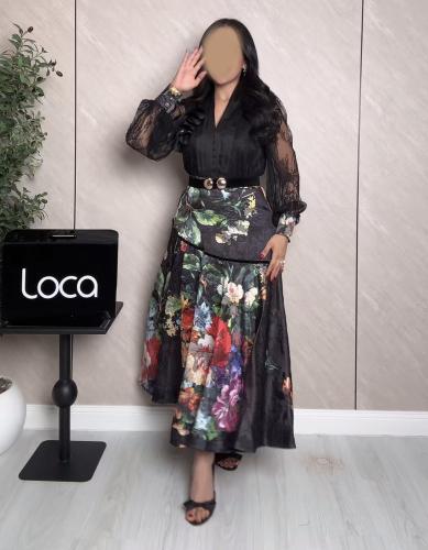 فستان ناعم بلون اسود و مشجره