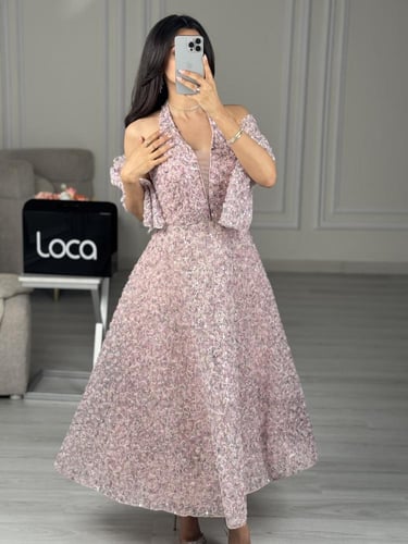 فستان سهره وردي مزهر