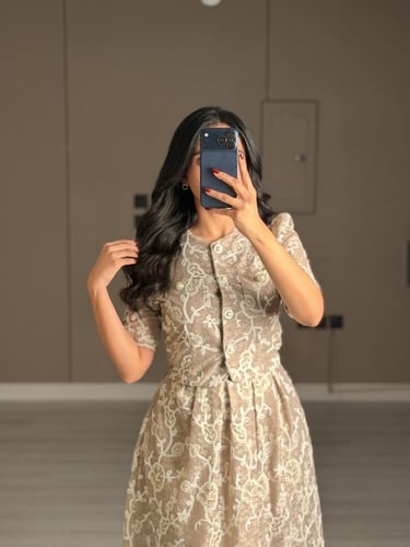 طقم العيد دانتيل ميدي فاخر لون بيج