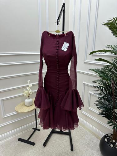 فستان ميد ناعم باللون العودي