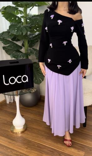 فستان ناعم بلون الأسود والموف