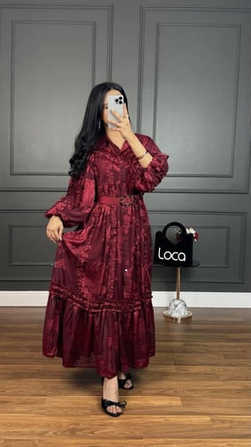 فستان ناعم الاكثر مبيعا باللون البرغندي من لوكا فا...