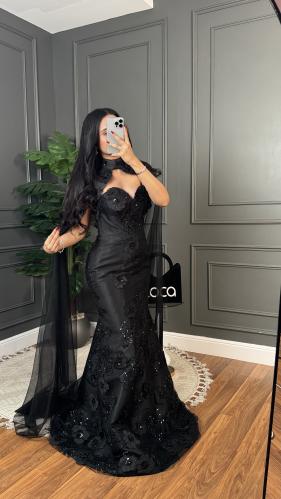 فستان سهره مطرز باللون الاسود الملكي من لوكا فاشن