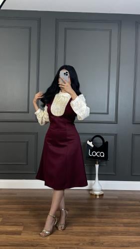 فستان قصير بلون برغندي من لوكا فاشن