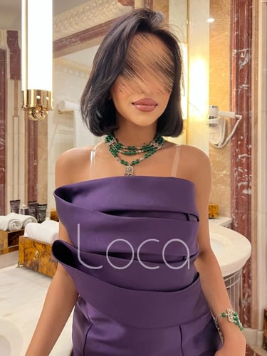 فستان لونين انيق مميز بطيات