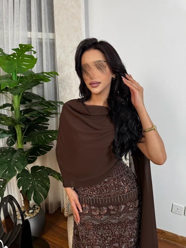 فستان سهره فخم مطرز باللون الموكا