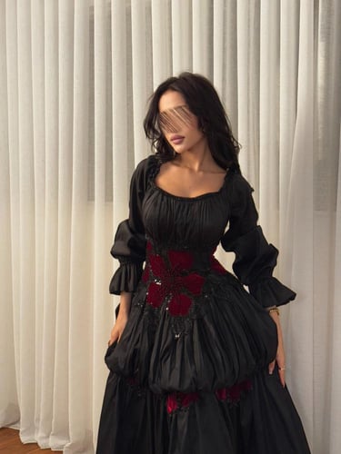 فستان سهره ميدي بلون اسود ملكي من لوكا فاشن