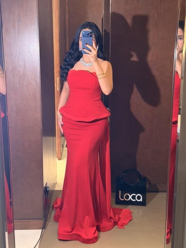 فستان سهره احمر بكورسيه من لوكا