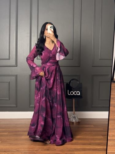 فستان ناعم طويل مشجر