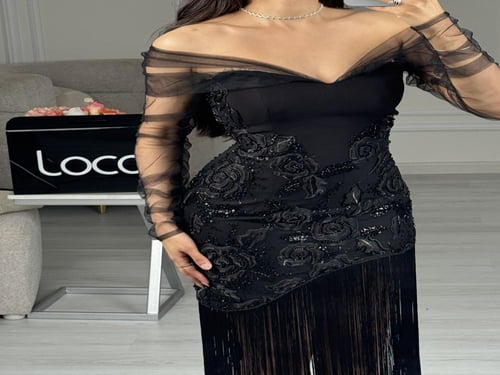 فستان سهره اسود بهدب