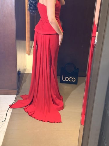 فستان سهره احمر بكورسيه من لوكا