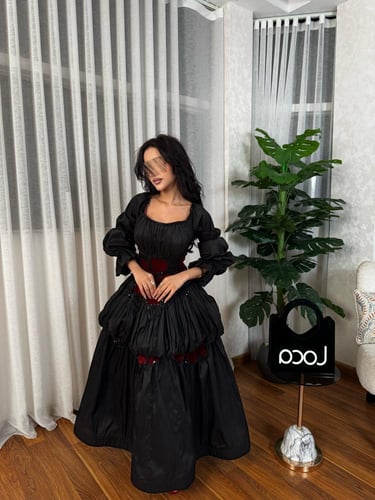 فستان سهره ميدي بلون اسود ملكي من لوكا فاشن