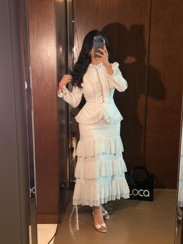 طقم ناعم بلوزة وتنورة انثوي بكشكشة متعددة الطبقات...