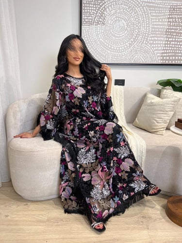 جلابية كويتية مزخرفة بترتر فاخرة للتسوق عبر الإنتر...